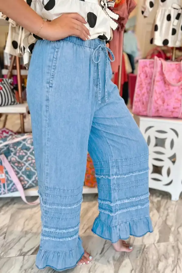 Drawstring Relaxed Wide Leg Jeans
