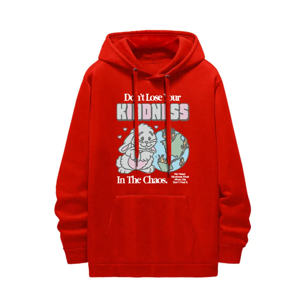 Bunny & Globe Graphic Black Hoodie with Kindness Slogan