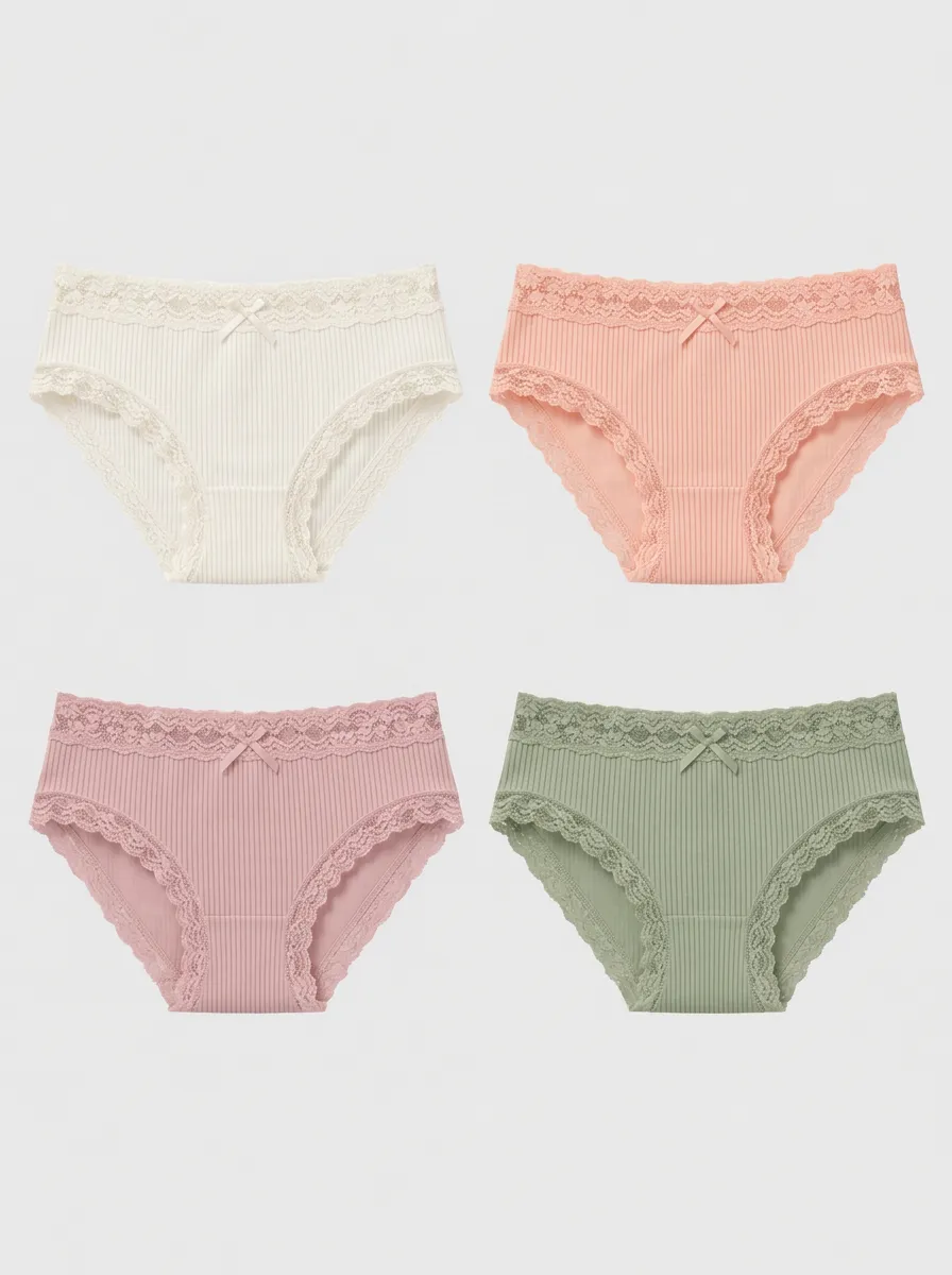 Women's Multicolor Ribbed Lace-Trim Briefs Multi-Pack