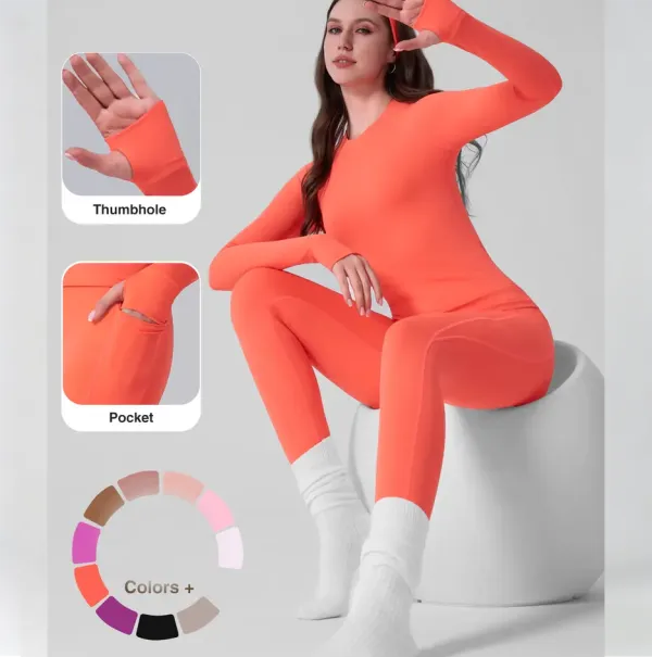 Two-piece set: athletic top with thumbhole and leggings