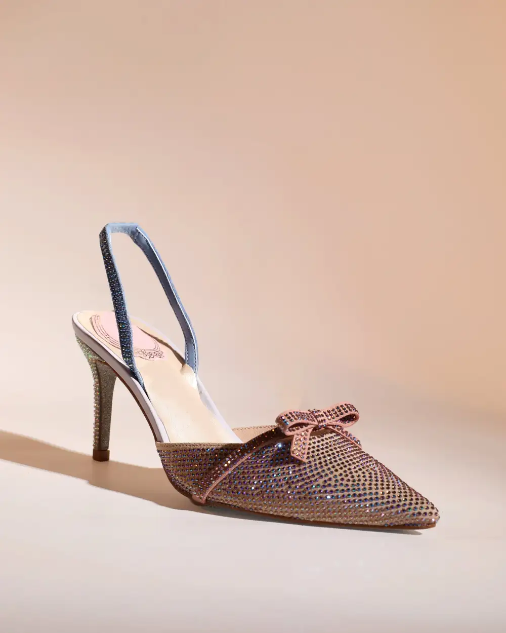 Bow Rhinestone Slingback Pumps in Champagne