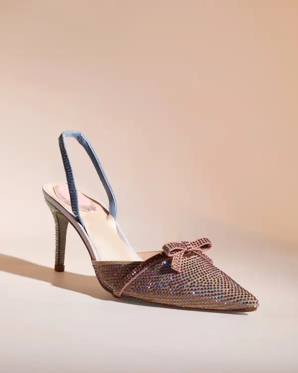Bow Rhinestone Slingback Pumps in Champagne