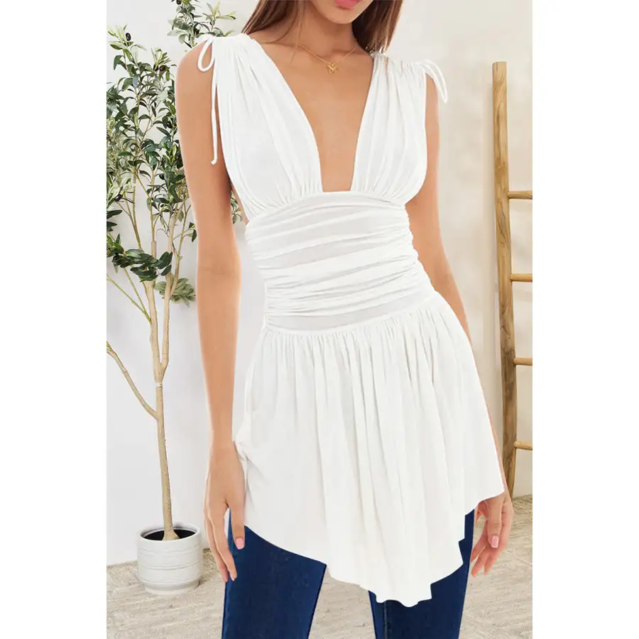Wide-Strap Ruched Tank Top