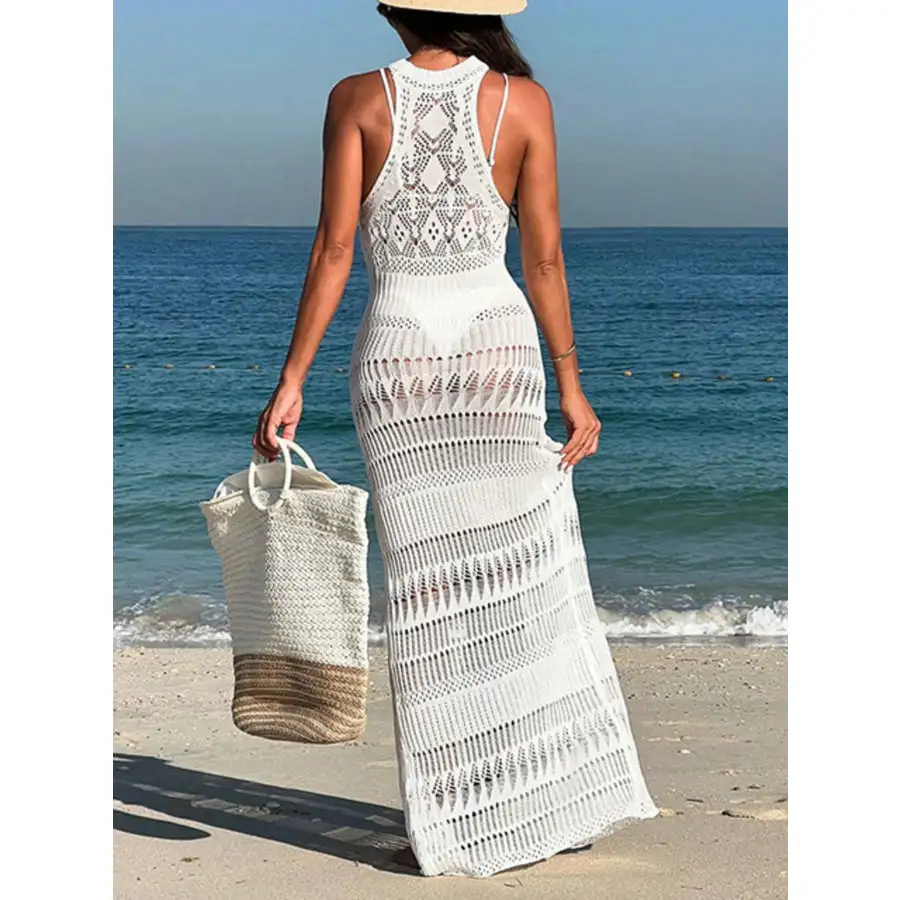 Crochet Sleeveless Split Cover Up Maxi Dress