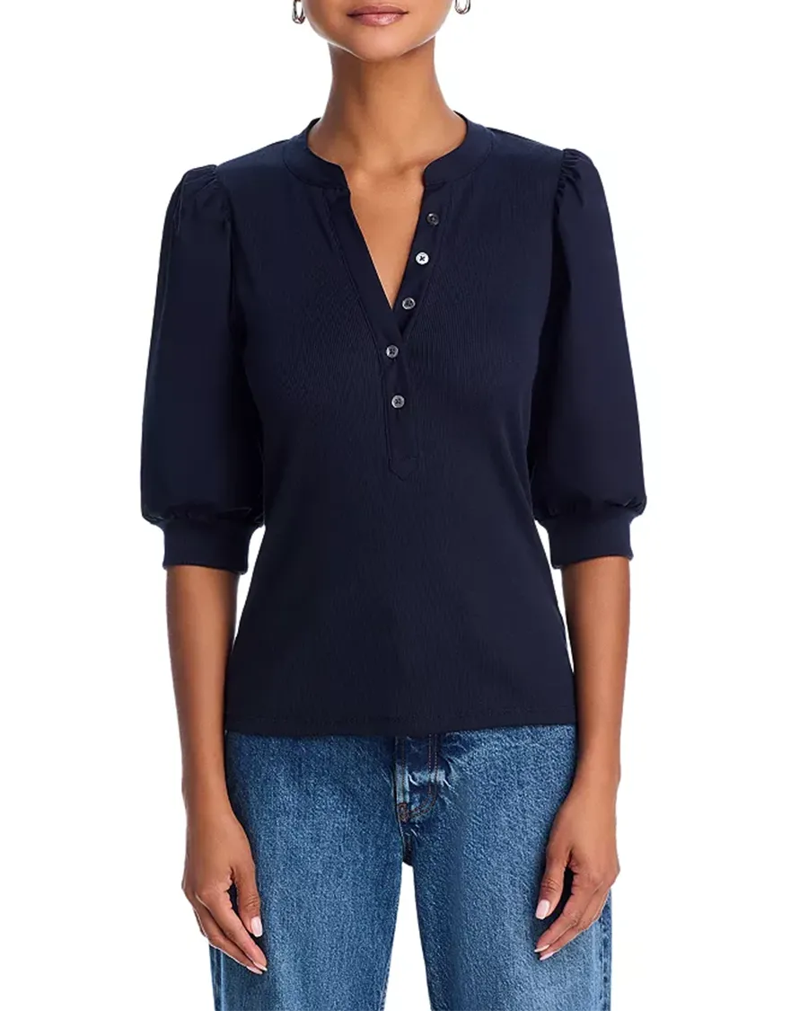 V-Neck Button Front Top