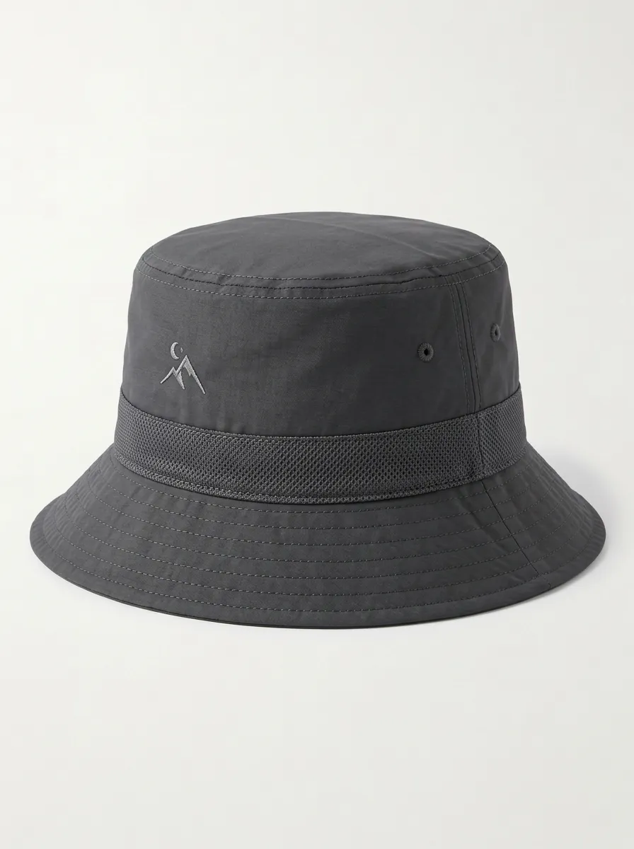 Mountain and Moon Embroidered Detail on an Classic Bucket Hat