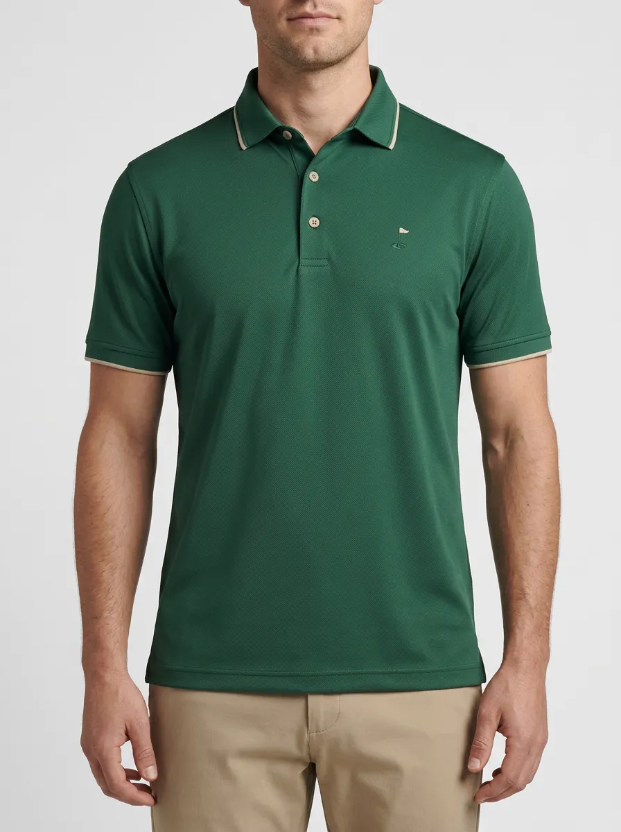 Clean Flag-Motif Embroidered Golf Polo Shirt