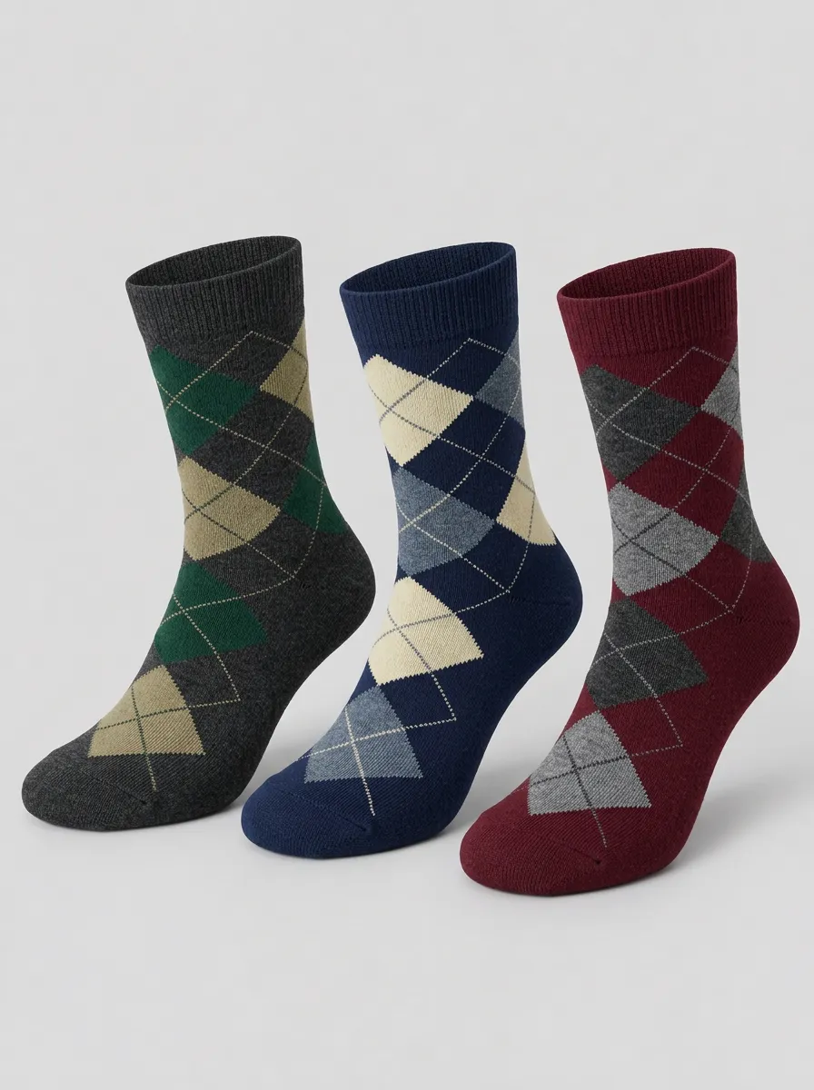 Men's Multicolor Argyle Pattern Ribbed Crew Crew Socks 3-Pack