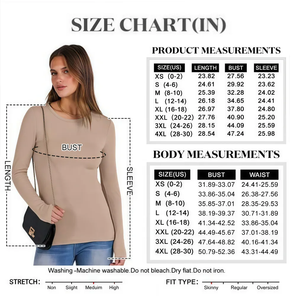 Women's Slim Fit Long Sleeve Crewneck Rib Knit Basic Tee