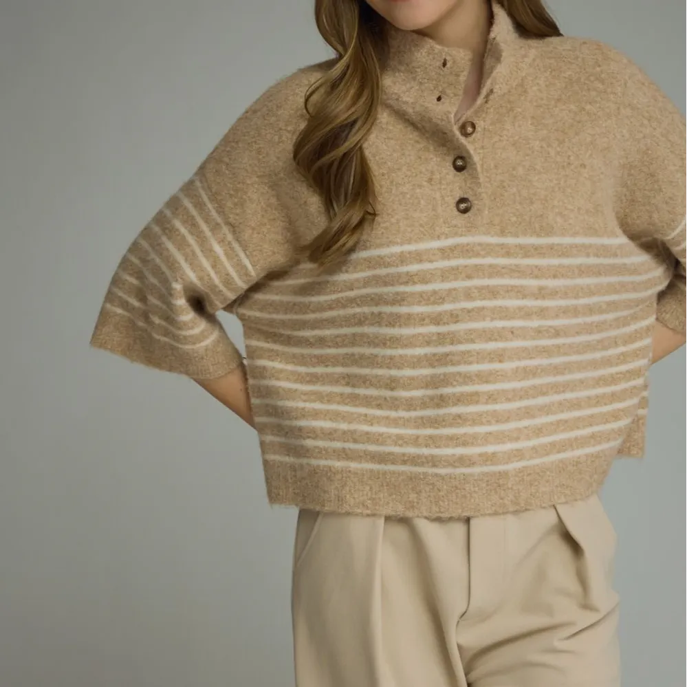 Relaxed Button Detail Stripe Sweater