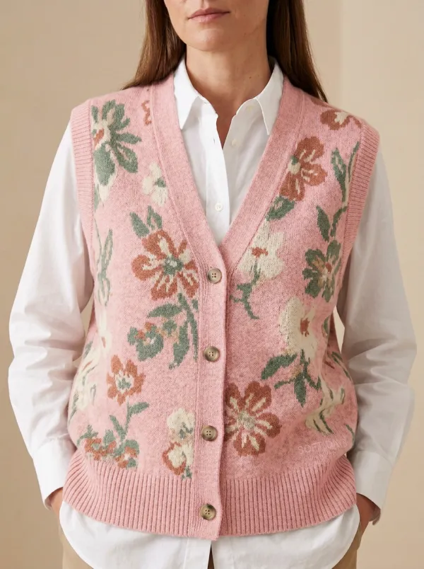 Floral Button Textured Sweater Vest