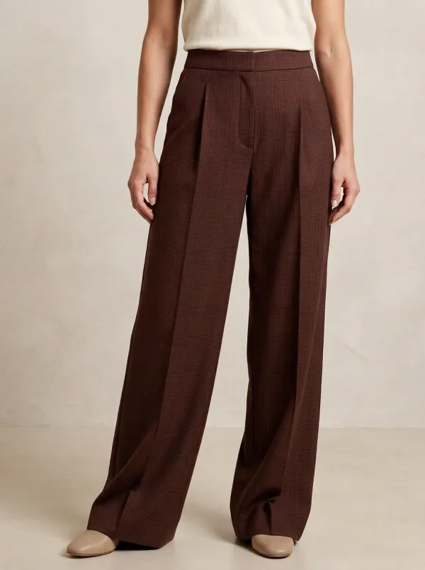 Refined Wide-Leg Plaid Printed Women's Wide-Leg Pants