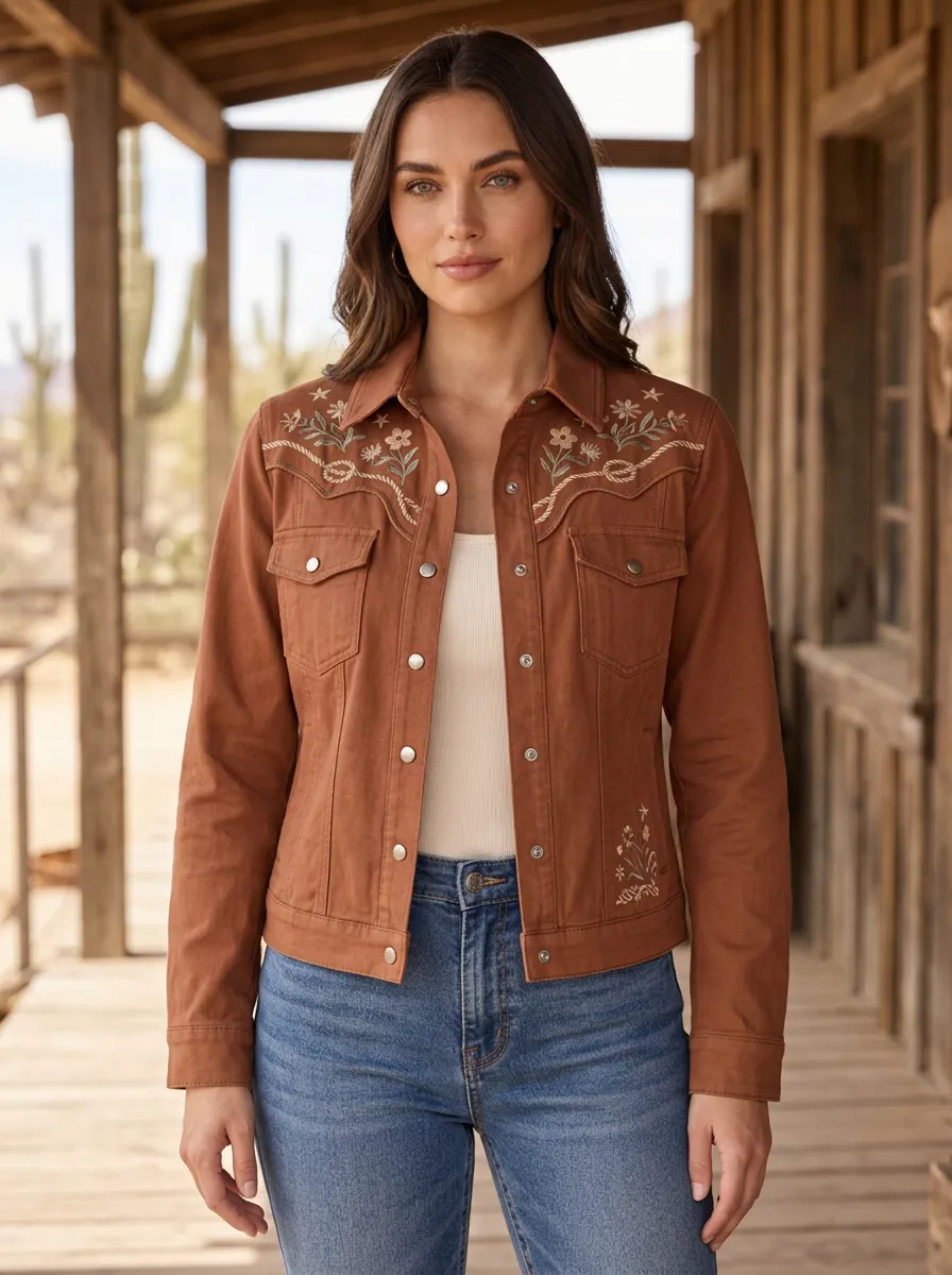Women's Classic Western Cowgirl Floral Embroidery Floral Embroidered Jacket