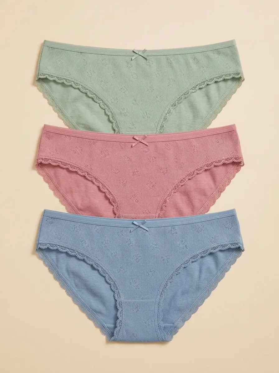 Women's Bow Detail Lace Trim Bikini Briefs 3-Pack