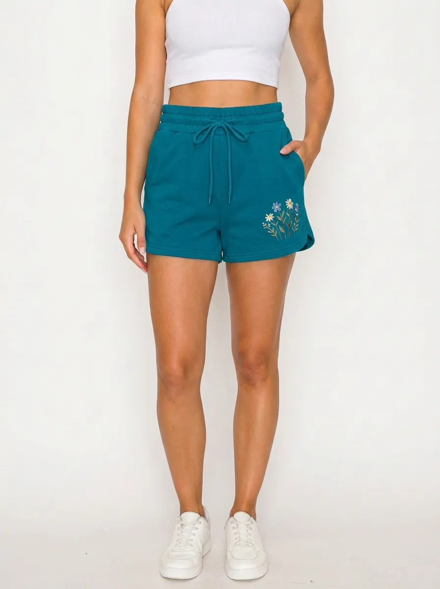 Women's Floral Hip-Embroidered Lounge Shorts
