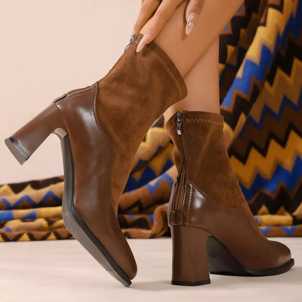 Square Neck Block Heel Boots