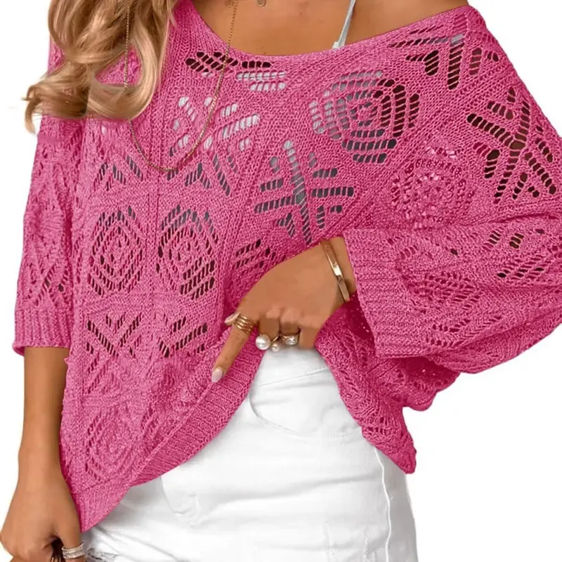 Women's Bohemian-Inspired Beige Crochet Top with V-Neck