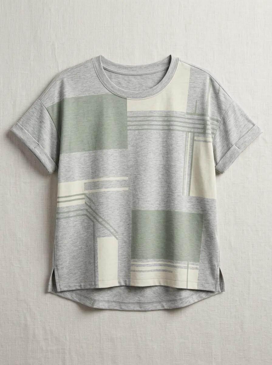 Women's Casual Sporty Geometric Block Printed T-shirt
