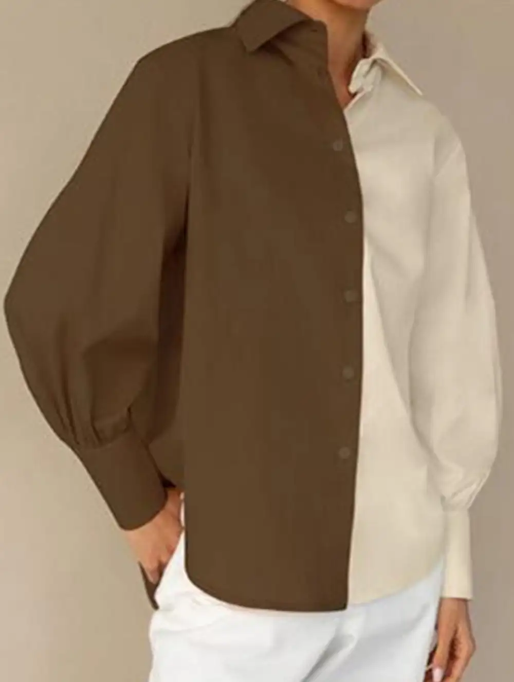 Simple Patchwork Contrast Detail Shirt