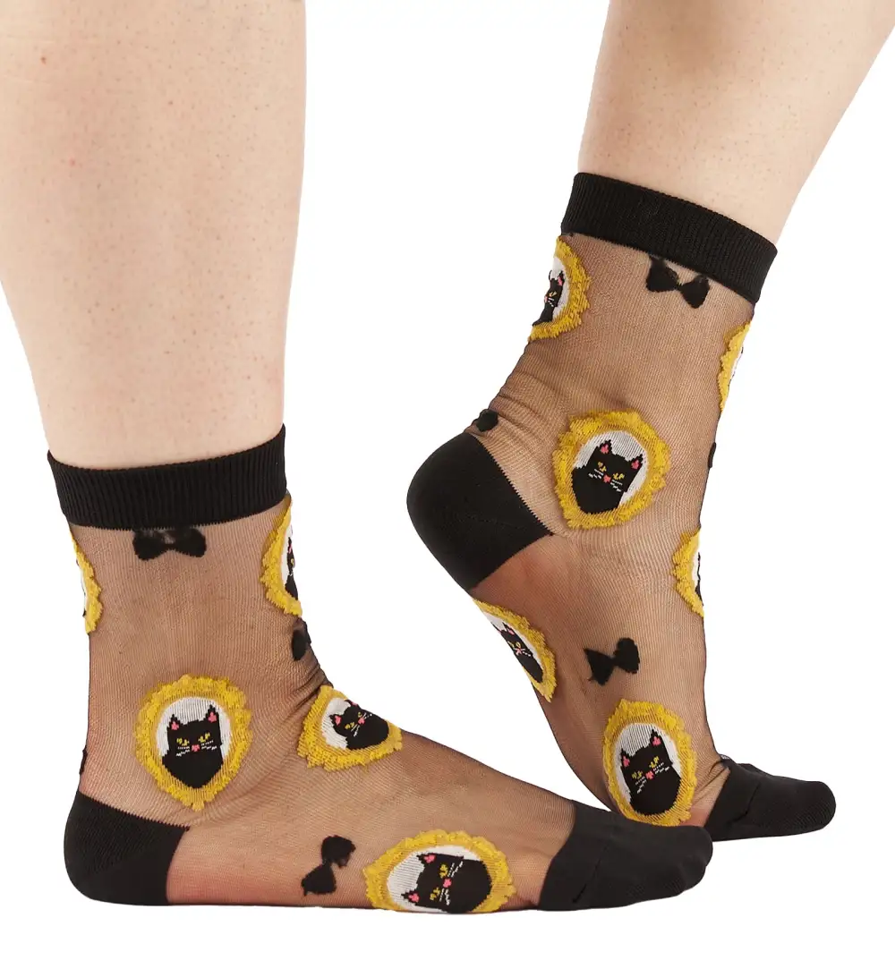 Cat Sheer Crew Socks