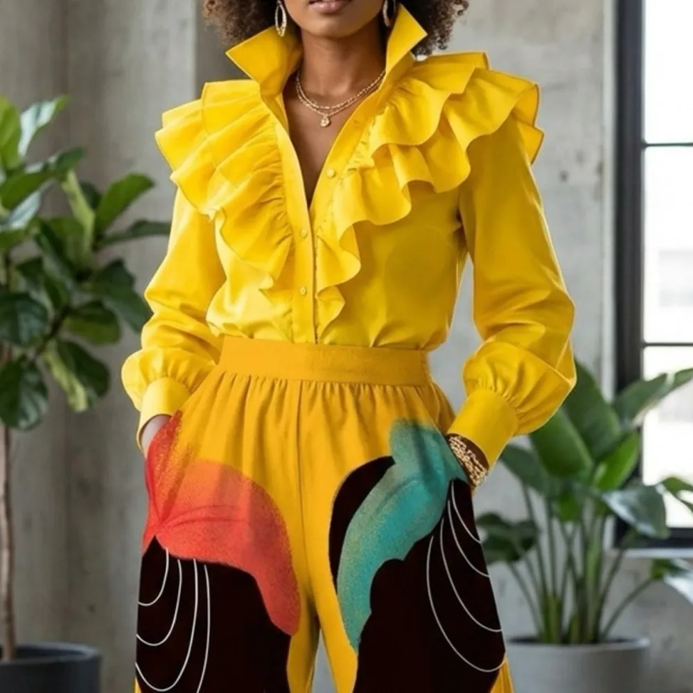 Wide-leg Statement Pants High-waist Art Print Pants