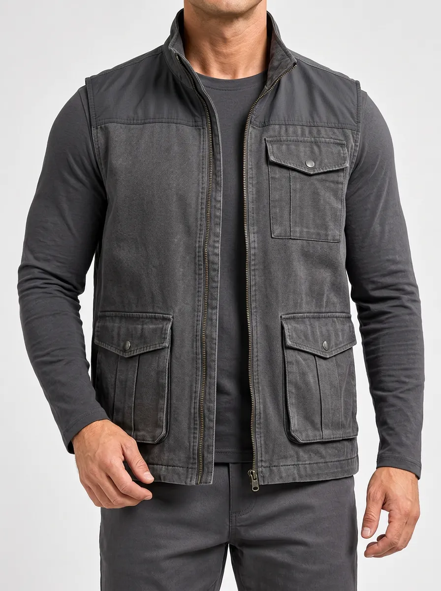 Men's Sleeveless Zippered Front Casual Outdoor-Inspired Layering Jacket