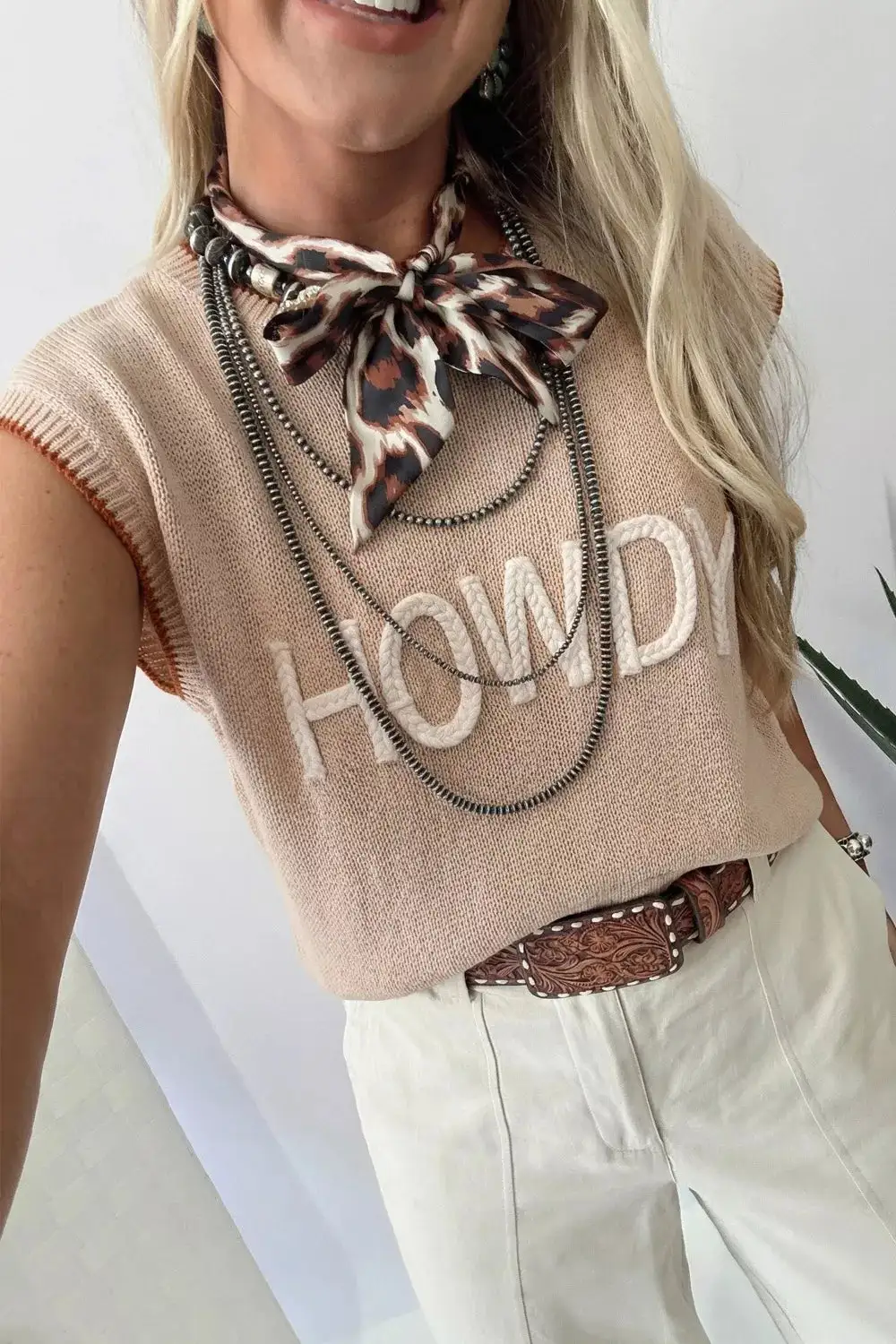 Contrast Trim Knit Howdy Western Sweater Vest