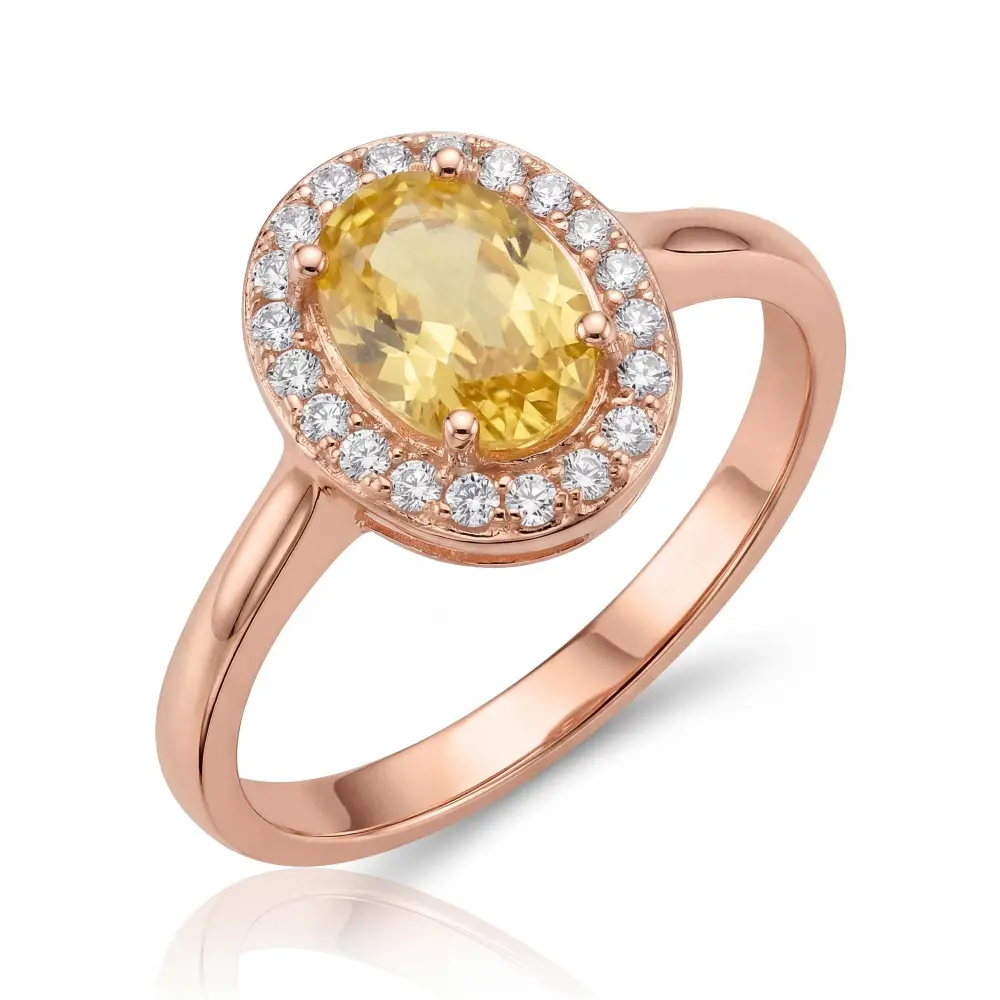 Simulated Citrine Oval Halo Ring