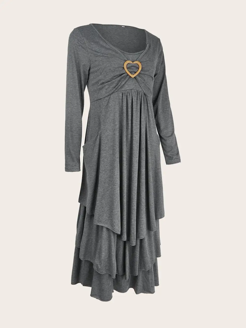 Full Size Heart-Decor Layered Midi Dress Plus Size