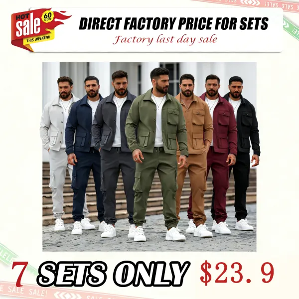 Men's Solid Color Pocket Button Front Shirt & Pants Two-Piece Set