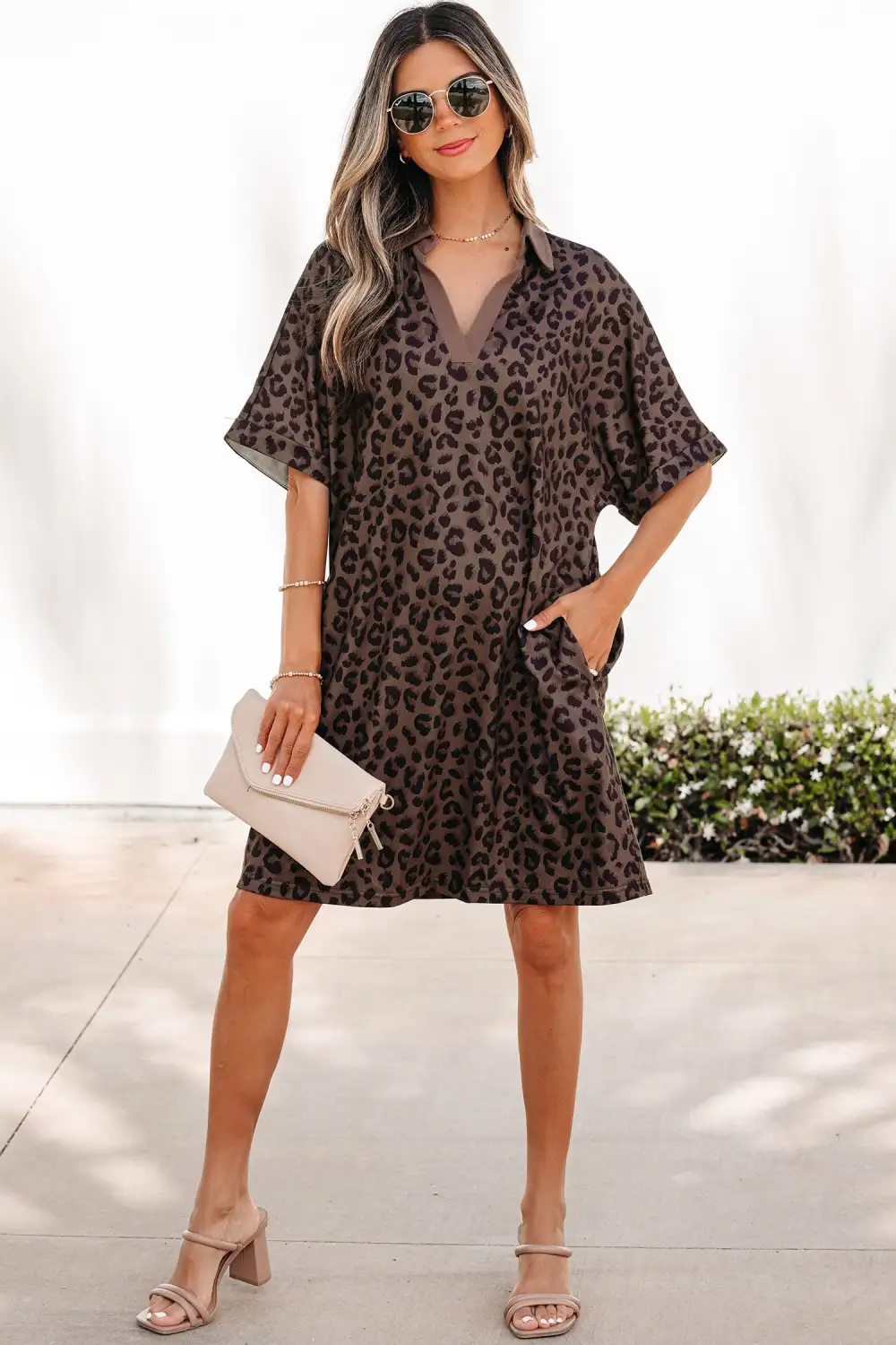 Animal Print V Neck Mini Dress