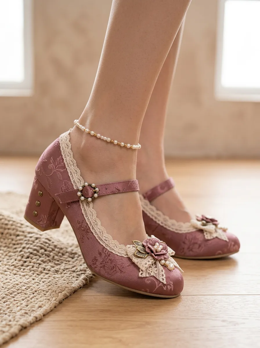 Lace Pearl Floral Women's Bavarian Occasion Heels