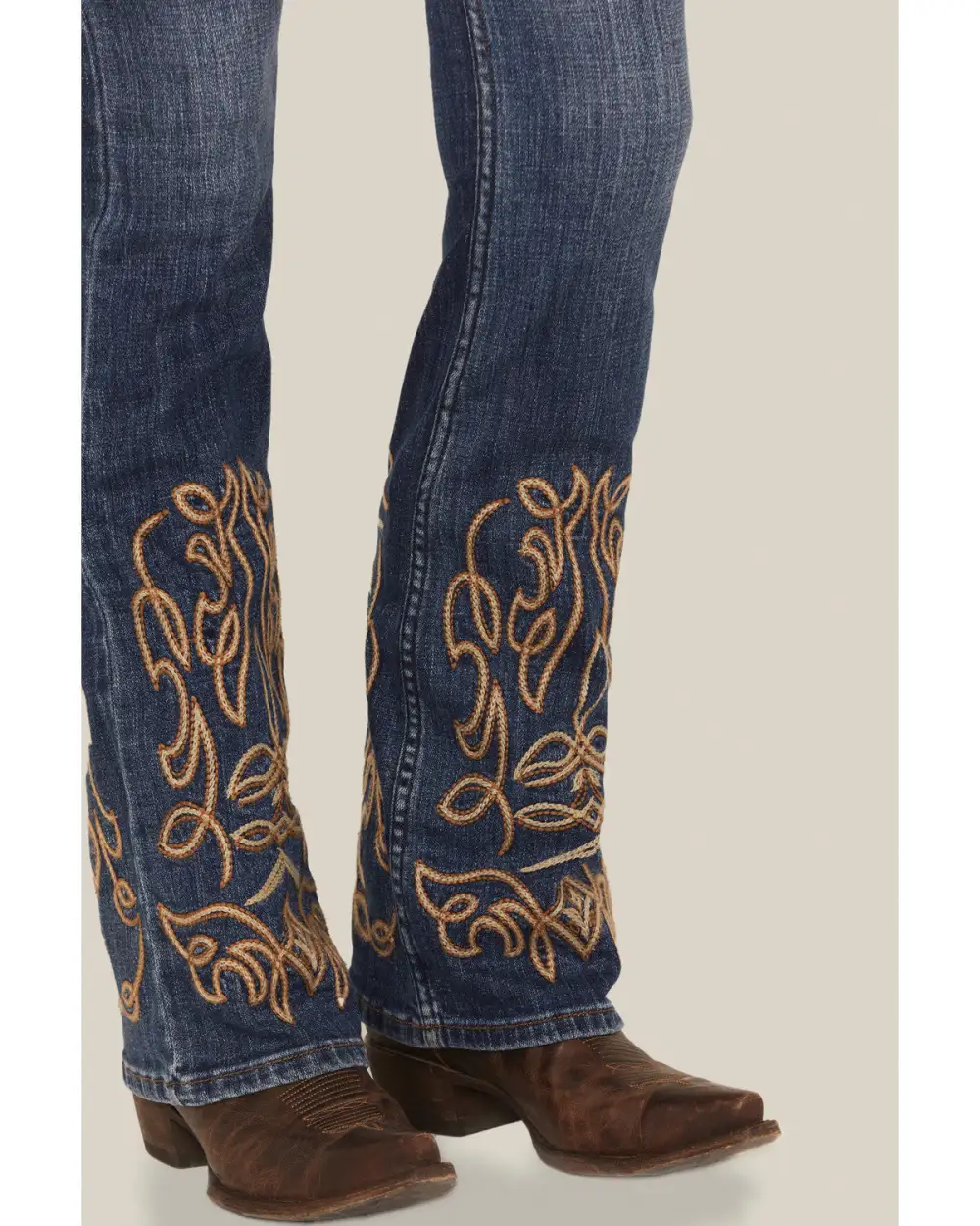Classic Mid Rise Bootcut Stretch Denim Embroidered Jeans