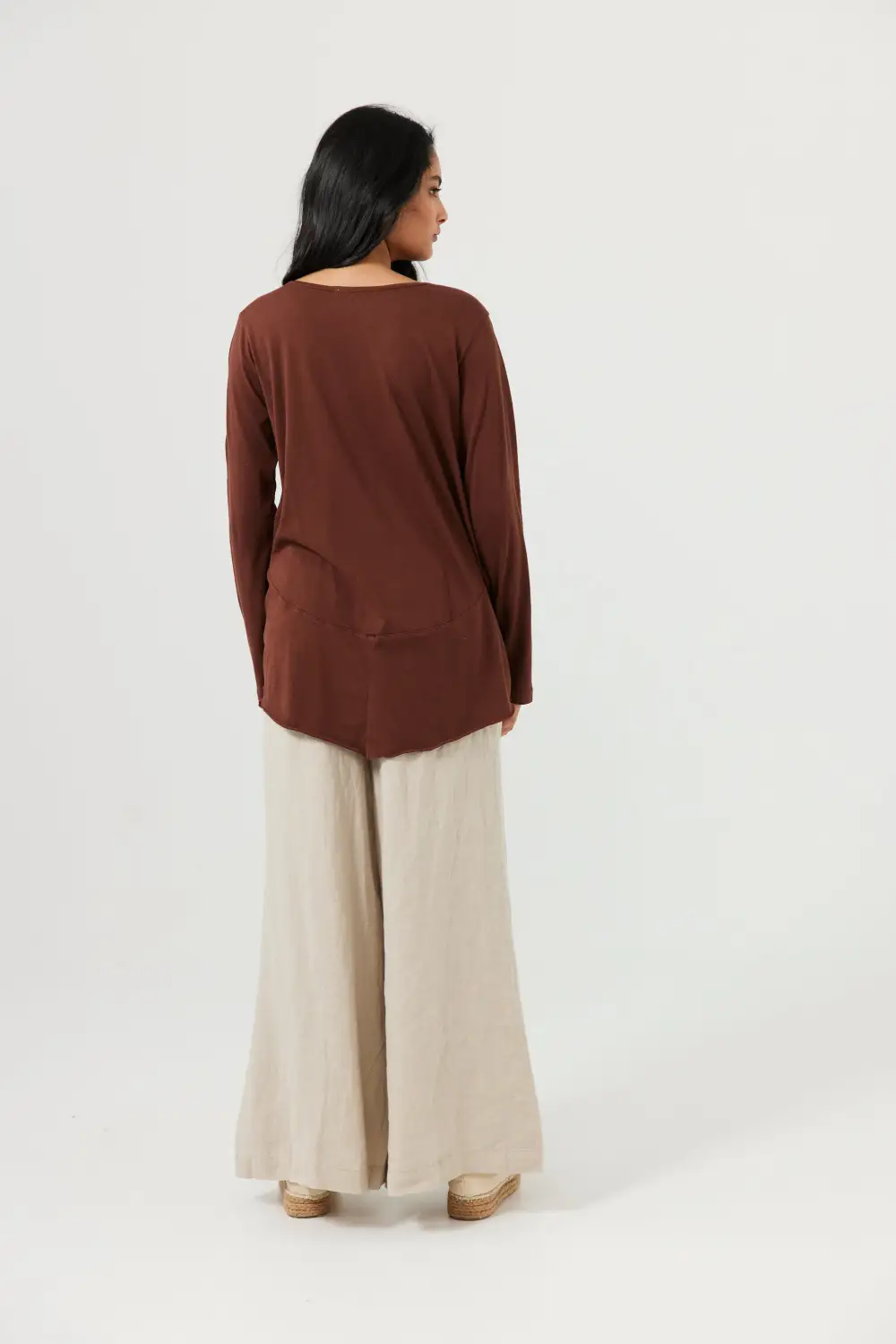 V Neck Panel Detail Long Sleeve Tee
