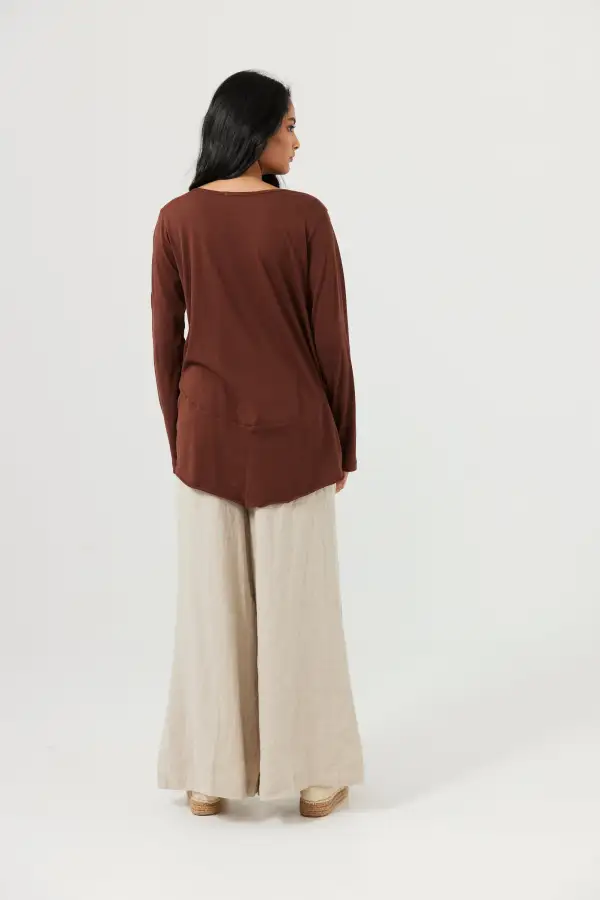 V Neck Panel Detail Long Sleeve Tee