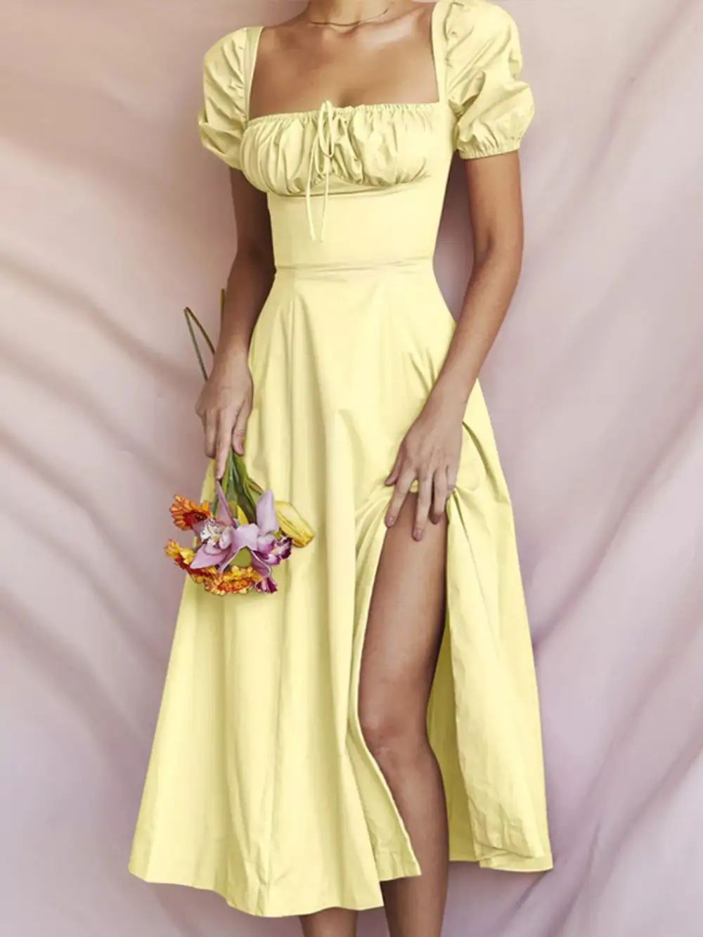 Slit Short Sleeve Midi Dress