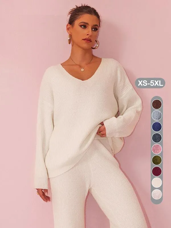 Women's Solid Color Drop Shoulder Sweater & Pants