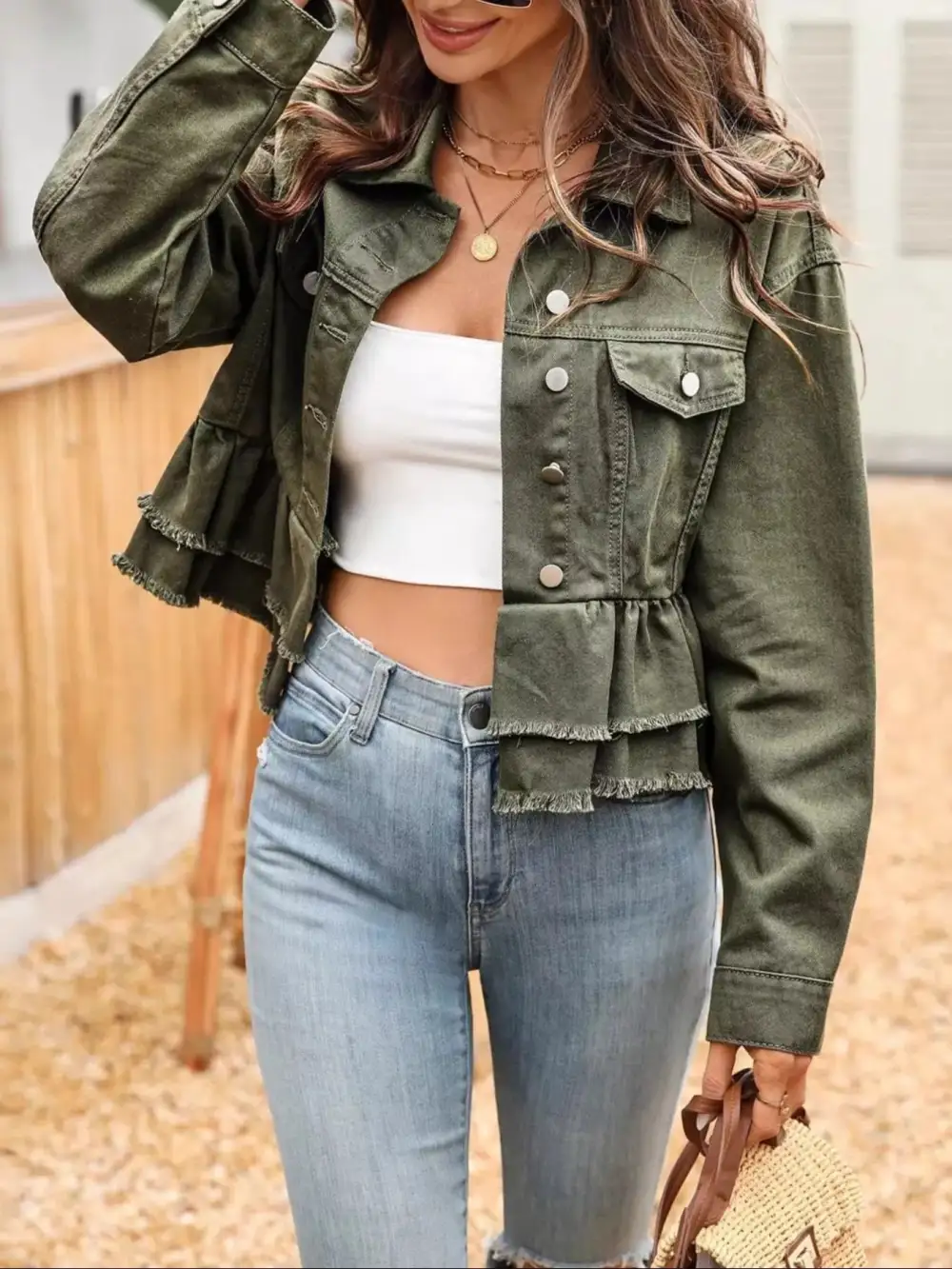 Ruffle Raw Hem Jacket