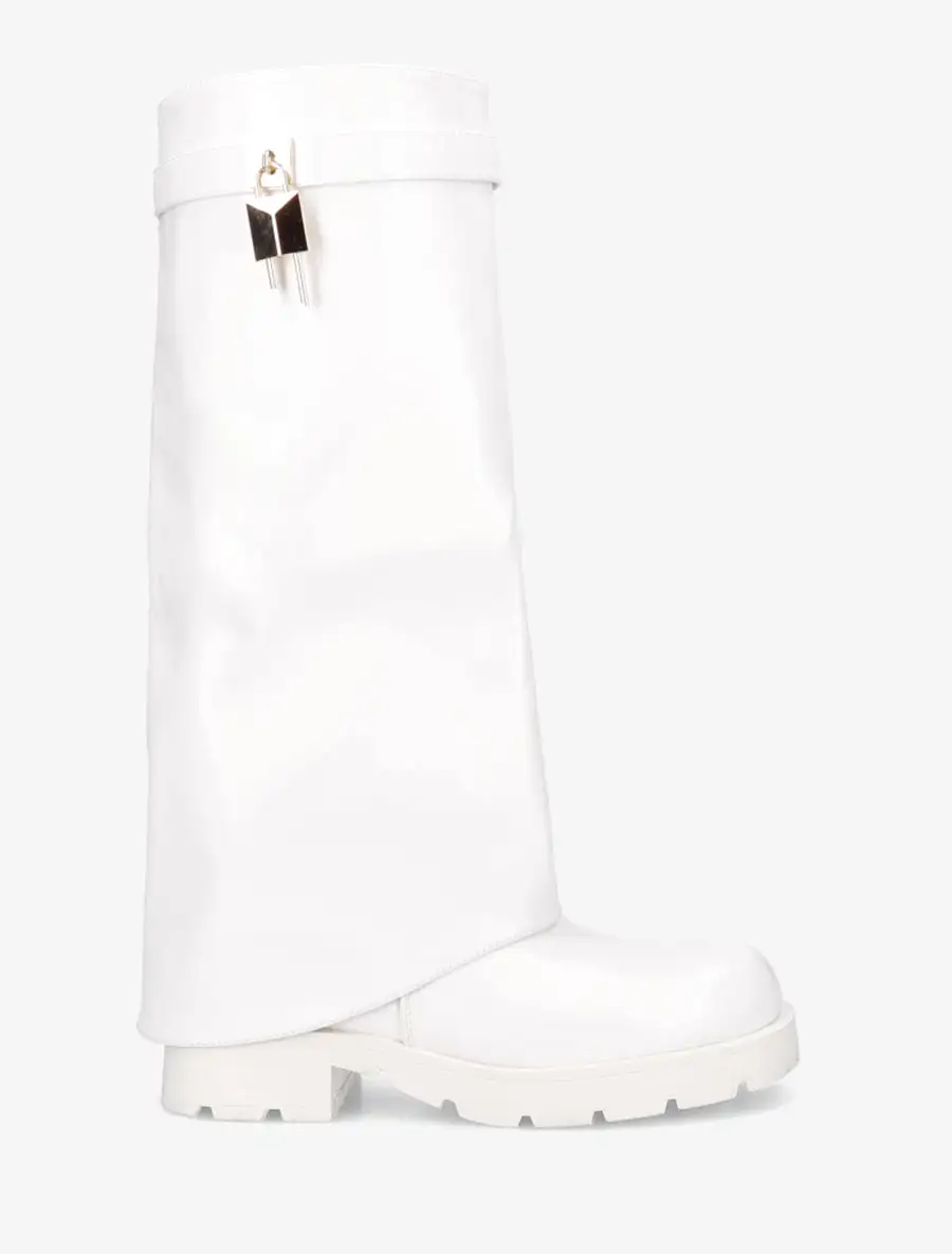 Timeless Block Heel Fold-Over Faux Leather Knee High Boots