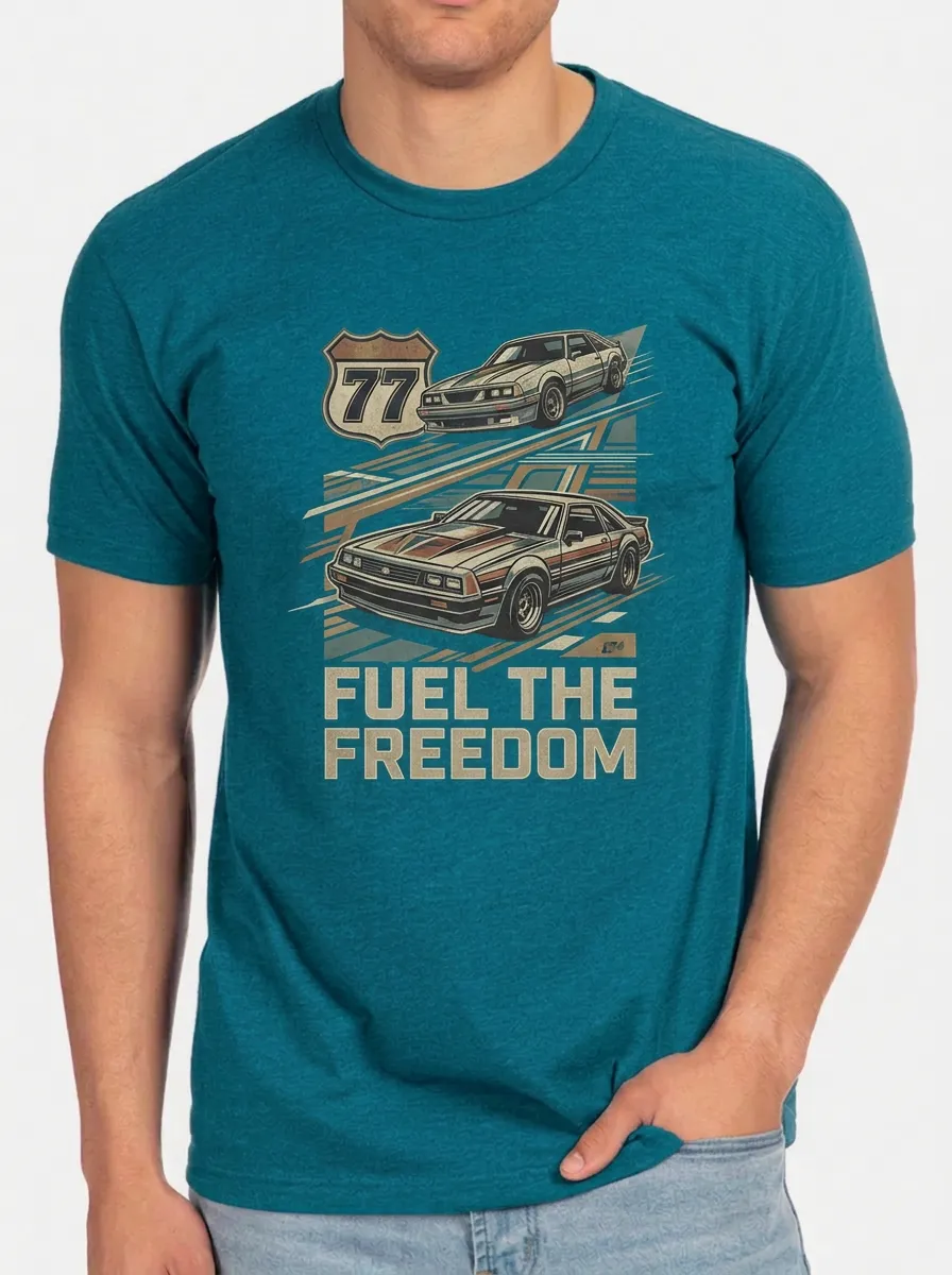 Men's Vintage Car Enthusiast 77 Fuel The Freedom Printed T-shirt