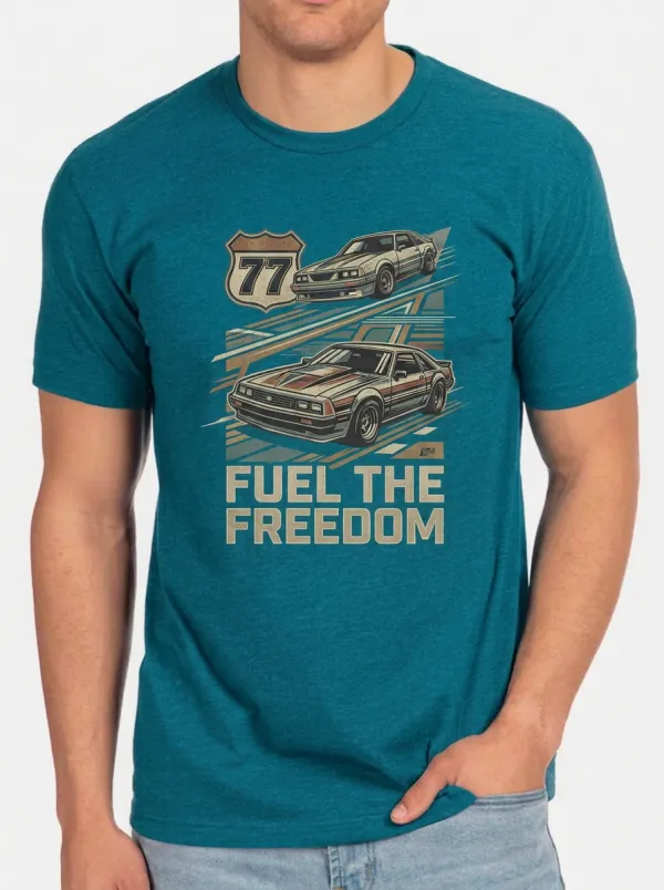 Men's Vintage Car Enthusiast 77 Fuel The Freedom Printed T-shirt