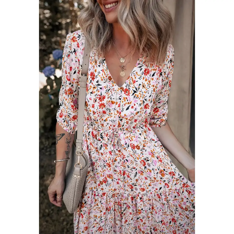 Boho Half Sleeve Floral V Neck Maxi Dress