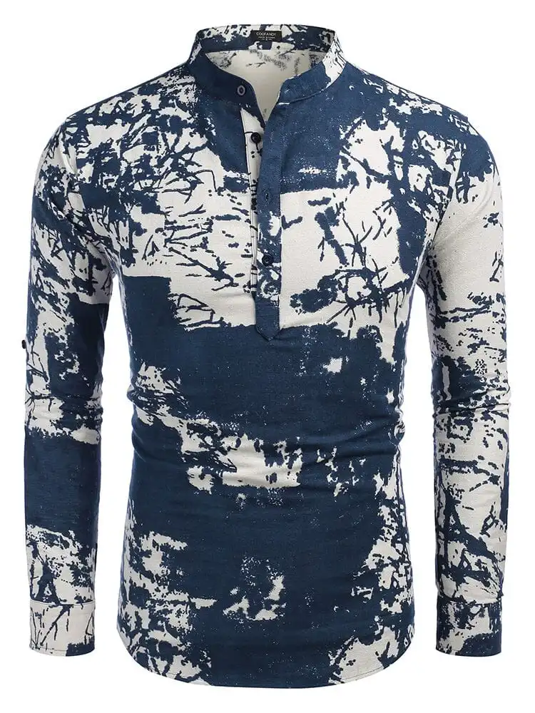 Cotton Linen Floral Henley Shirt Pants