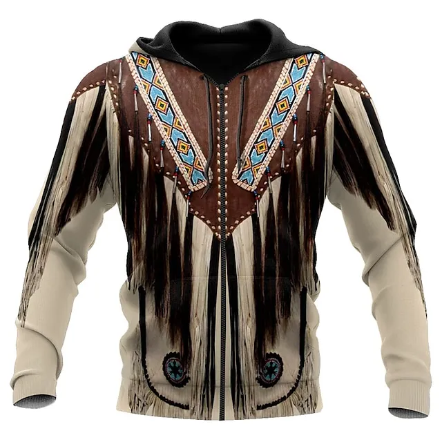 Men's Full Zip Hoodie Jacket Black+Brown Black White Yellow Brown Hooded Graphic Prints Zipper Print Sports & Outdoor Daily Sports 3D Print Streetwear Designer Casual Spring &  Fall Clothing Apparel