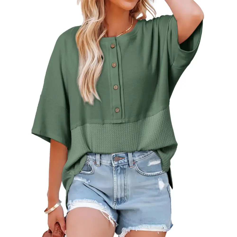 Women's Waffle Knit Button Down Top