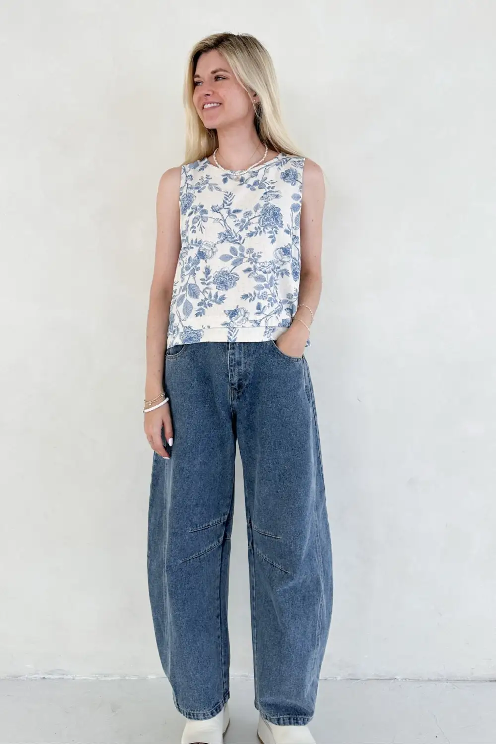 Linen Blend Printed Tank Top
