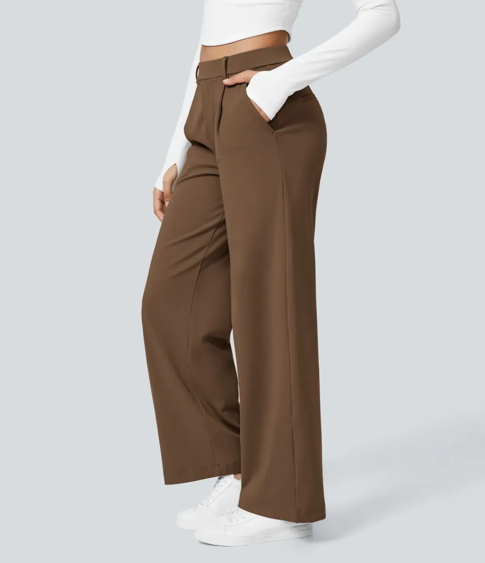 High Waisted Side Pocket Straight Leg Work Pants