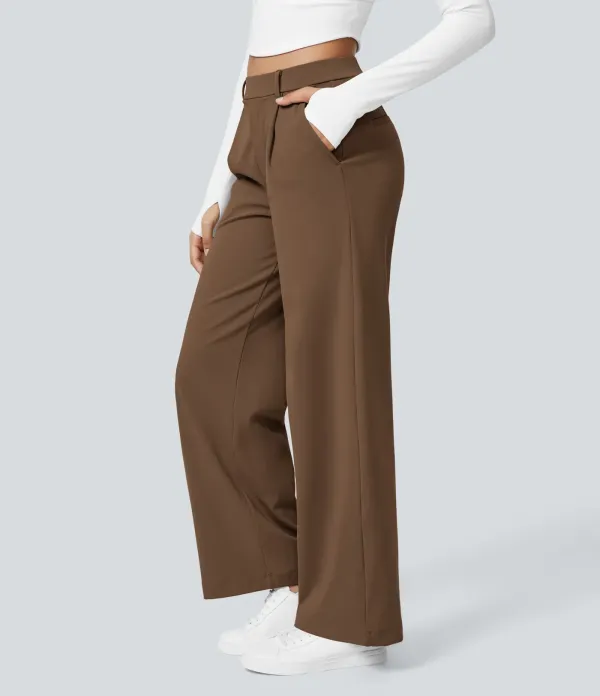 High Waisted Side Pocket Straight Leg Work Pants