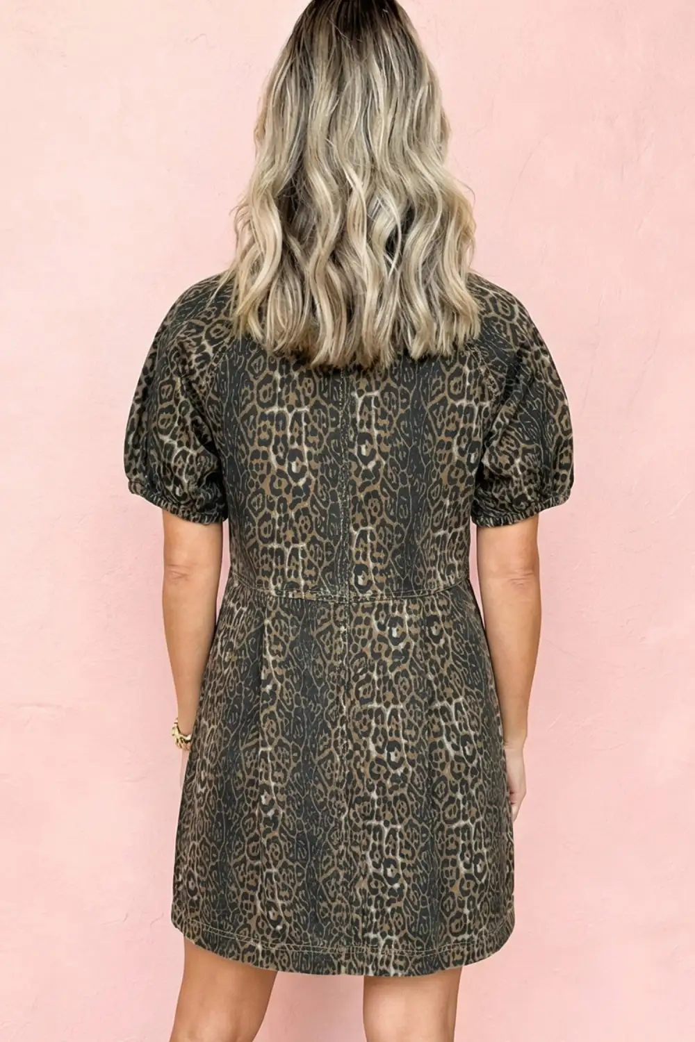 Animal Print Denim Look Pleated Mini Dress