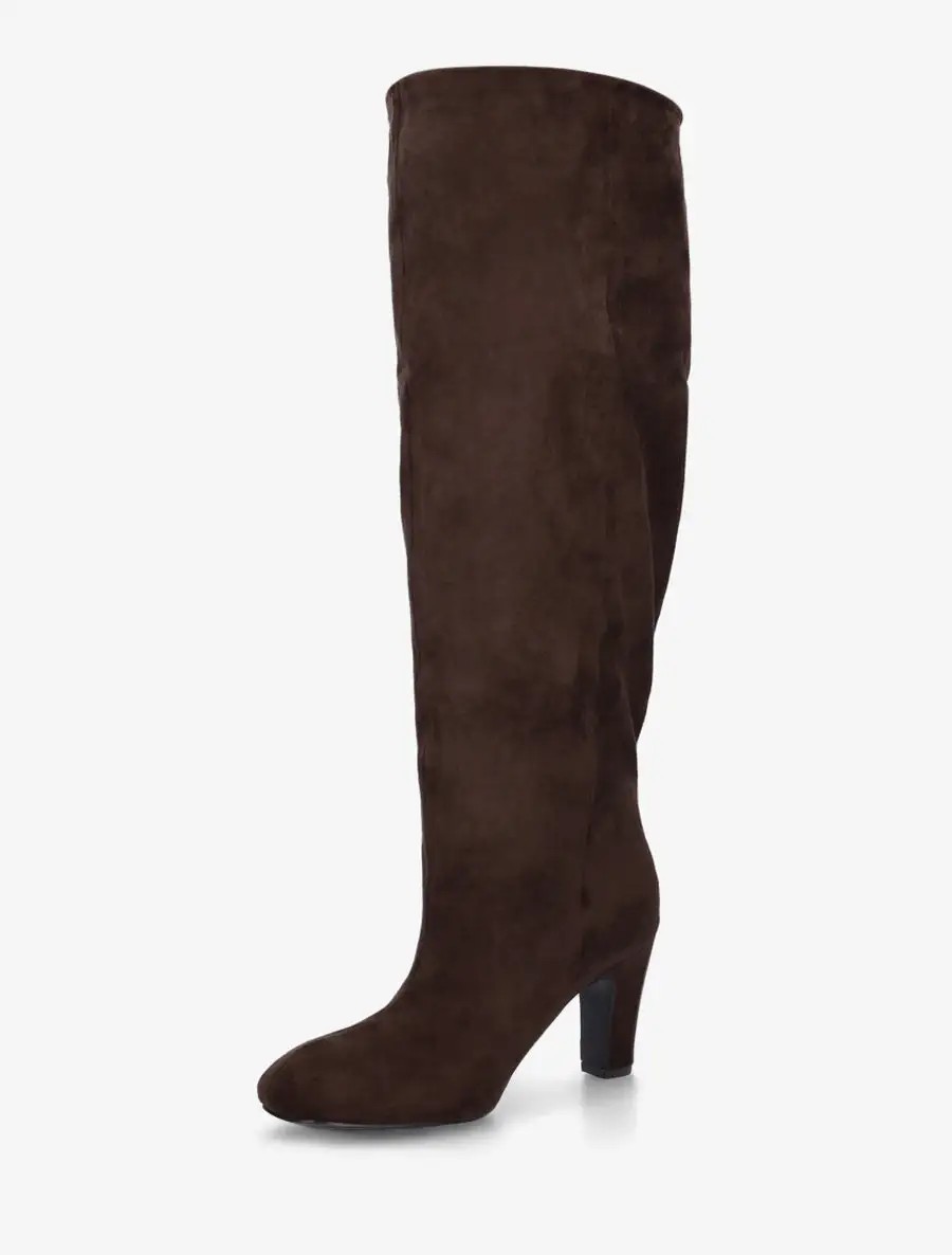 Distinctive Block Heel Faux Suede Knee High Boots